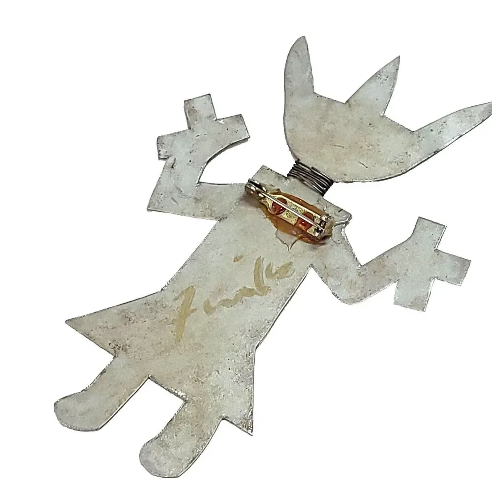 Whimsical South Western Tribal Metal Art Figure Pendant Signed Bill Marsha Finks